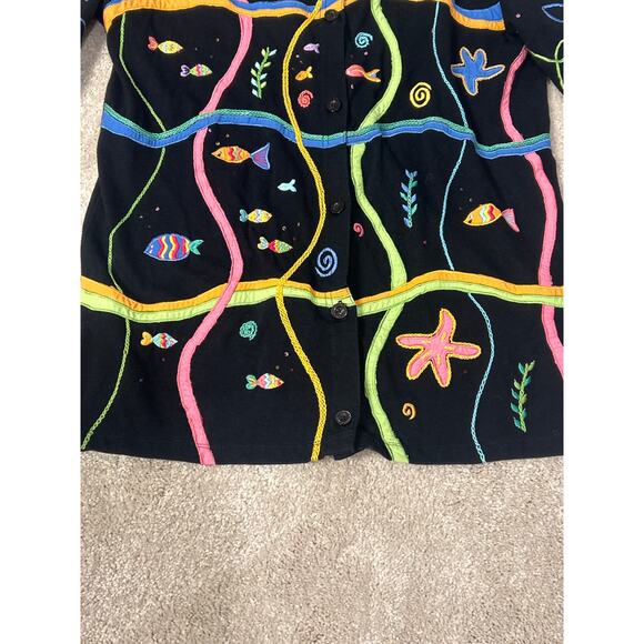 Michael Simon Lite Black Button Down  Top Size Small Fishes Whimsical Novelty - Picture 4 of 6